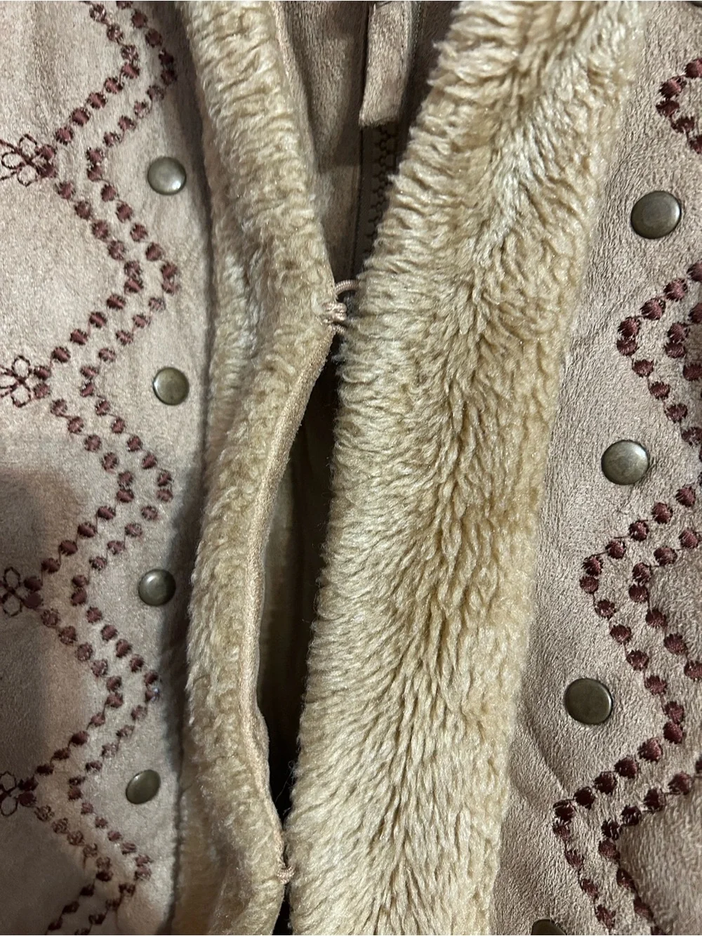 Girls' Tan Faux Suede Shearling Jacket Y2K